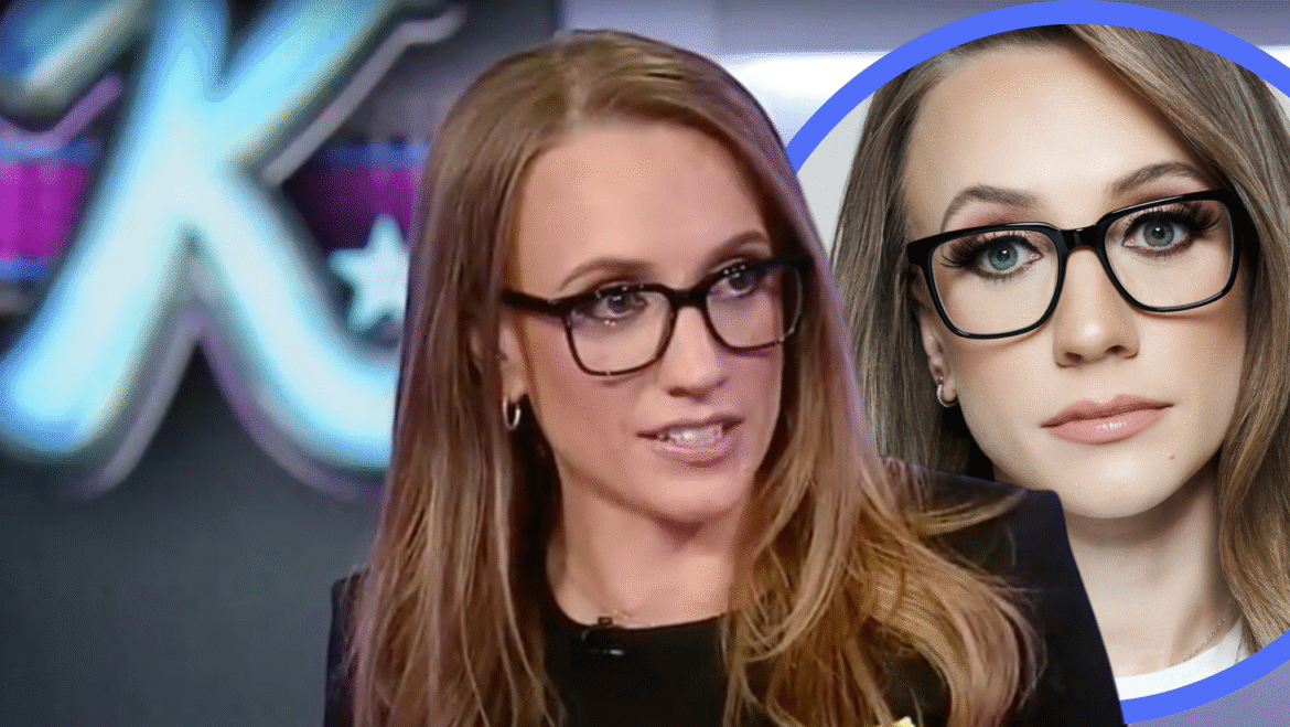 Kat Timpf in a studio interview talking about her net worth