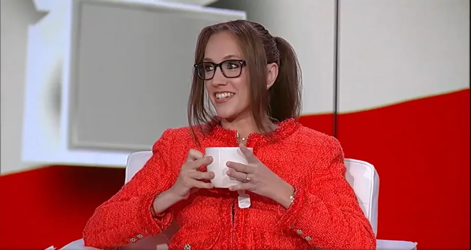 Kat Timpf speaking on Fox News panel in 2025